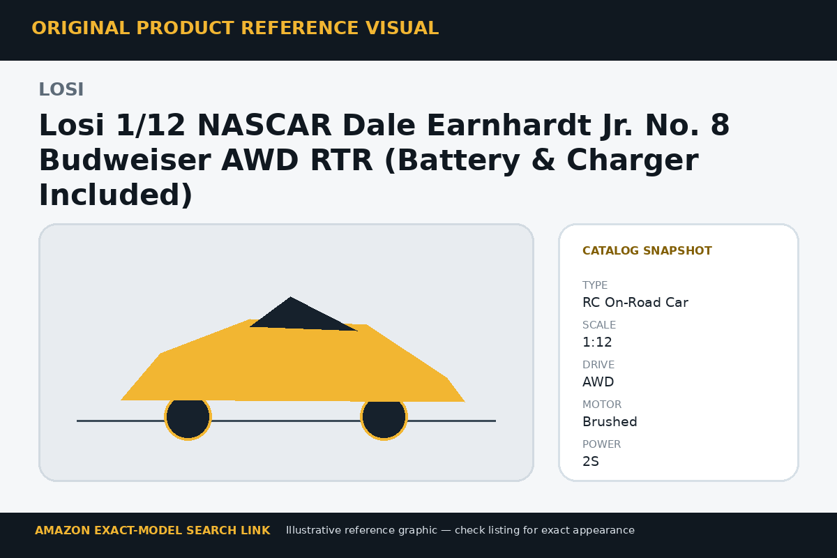 Losi 1/12 NASCAR Dale Earnhardt Jr. No. 8 Budweiser AWD RTR (Battery & Charger Included) reference visual