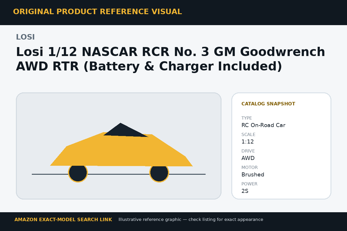 Losi 1/12 NASCAR RCR No. 3 GM Goodwrench AWD RTR (Battery & Charger Included) reference visual