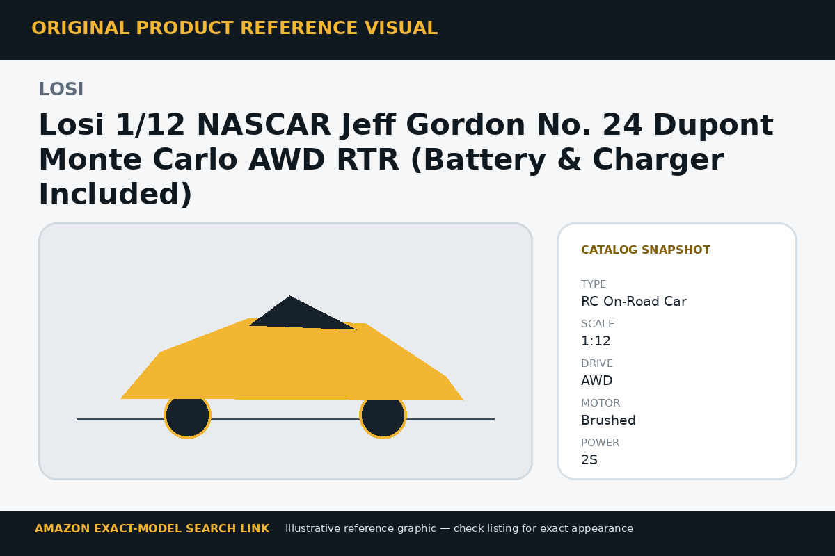 Losi 1/12 NASCAR Jeff Gordon No. 24 Dupont Monte Carlo AWD RTR (Battery & Charger Included) reference visual