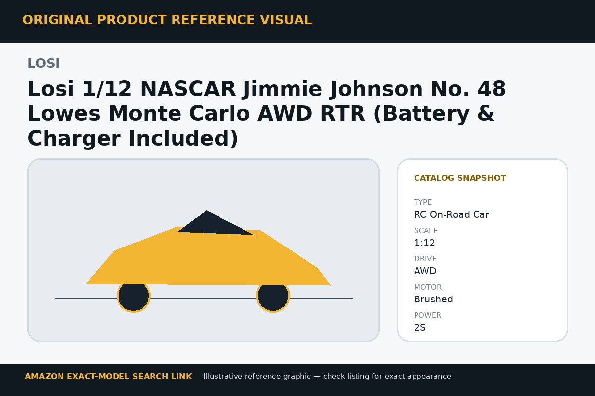 Losi 1/12 NASCAR Jimmie Johnson No. 48 Lowes Monte Carlo AWD RTR (Battery & Charger Included) reference visual