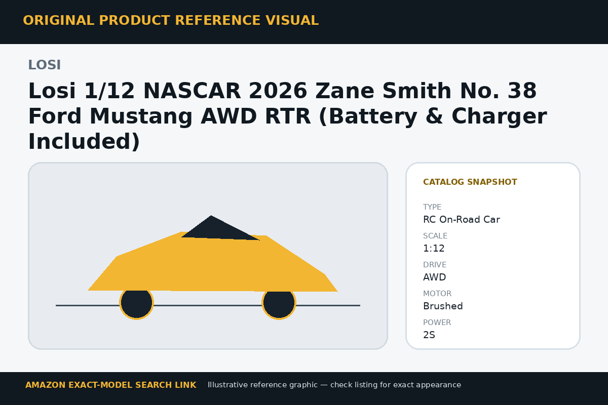 Losi 1/12 NASCAR 2026 Zane Smith No. 38 Ford Mustang AWD RTR (Battery & Charger Included) reference illustration