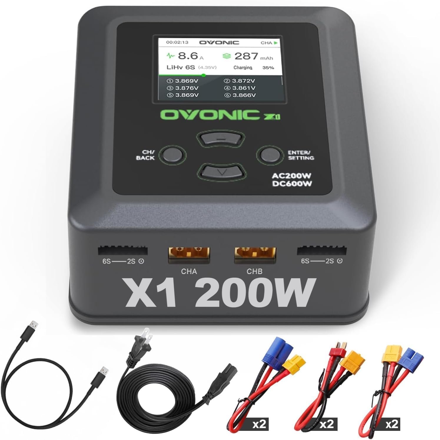 OVONIC X1 — Dual-Channel 200W AC / 600W DC Charger product image
