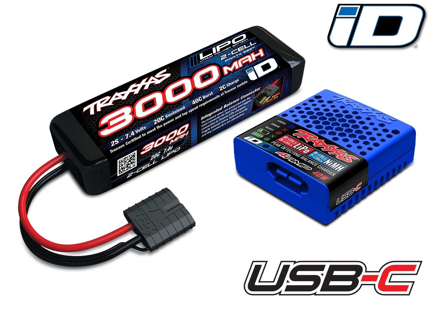 Traxxas 2985-2S — USB-C Charger + 3000mAh 2S LiPo Pack product image